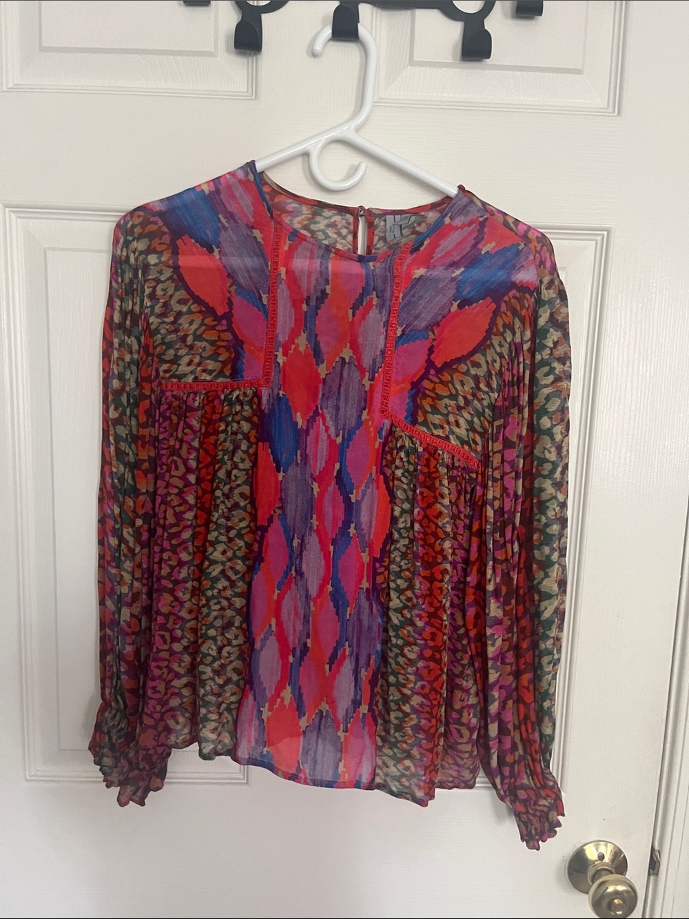 Bohemian Printed Long-Sleeve Blouse in Red & Purple